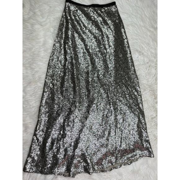 Anthropologie Corey Lynn Calter Liza Maxi Skirt Silver Sequined Size 2 Cocktail - Picture 10 of 14